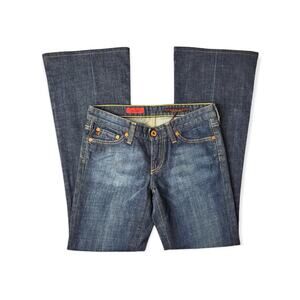 AG Adriano Goldschmied The Club Dark Wash Mid Rise Metallic Rose Flare Jeans 25R